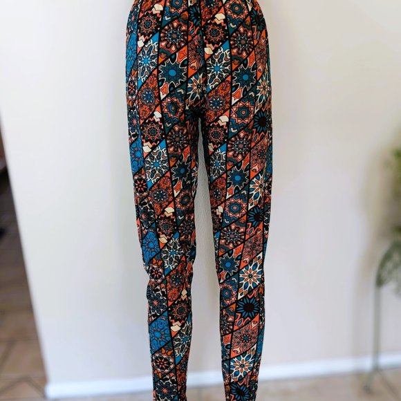 Comfortable Legging Girl Pants with Teal, Orange Brown, Crean Print, "Pl… - Picture 3 of 5